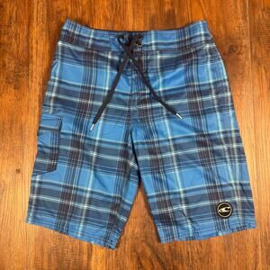 O'NEILL size 28 blue plaid board shorts swimsuit trunks